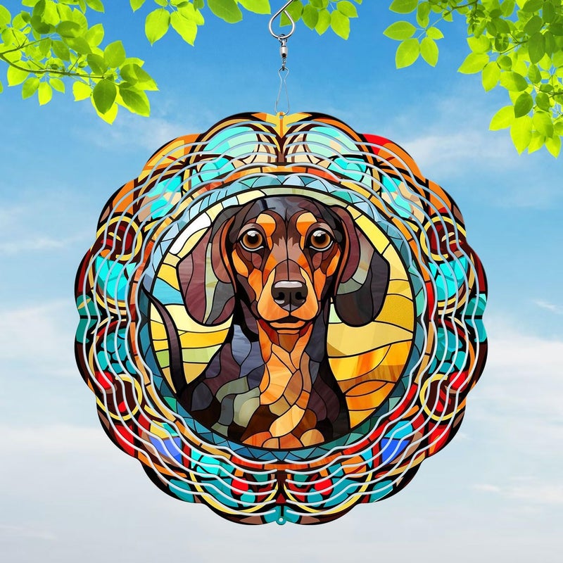 44memory Dachshund Yard and Garden Wind Spinner, Unique 3D Hanging Dachshund Wind Spinner - Image 1